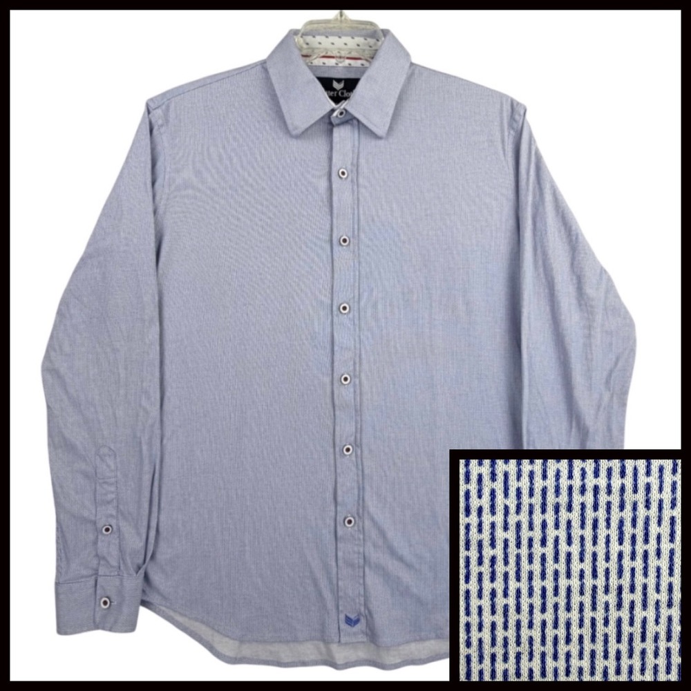 Buttercloth Button Up Dress Shirt Men Medium Regular Blue Cotton Geometric Dash